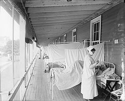 Influenza ward at Walter Reed Hospital, in Washington, D.C. during the Spanish flu pandemic of 19181919.