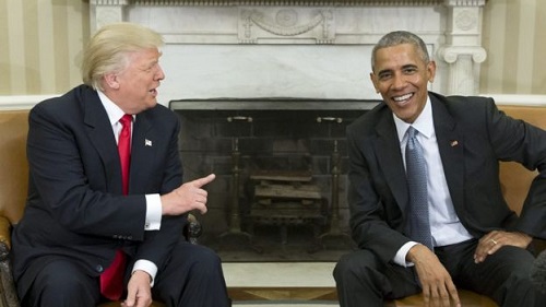 Donald Trump and Barack Obama meet in the White House