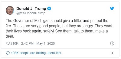 Trump twittering about Michigan protesters