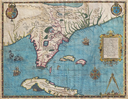 1591 map showing Cuba and Florida