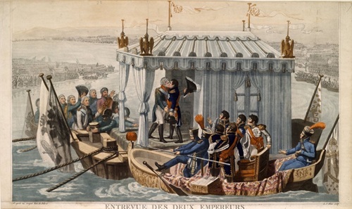 Alexander greets Napoleon at Tilsit
