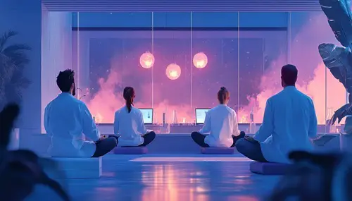 Scientists in a lab working with meditators