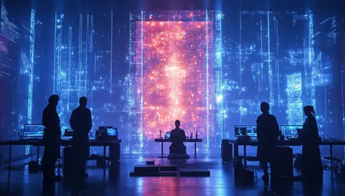 Scientists in a lab working with meditators