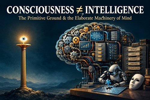 Consciousness and Intelligence: The Primitive Ground and the Elaborate Machinery of Mind