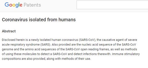 patent for SARS-CoV