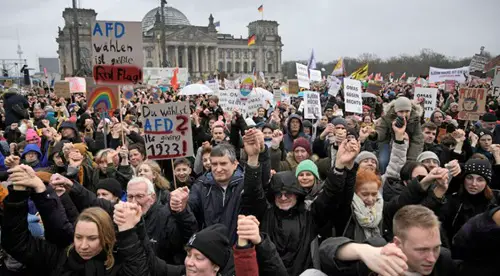 A protest against the far-right Alternative for Germany party and right-wing extremism in Berlin.